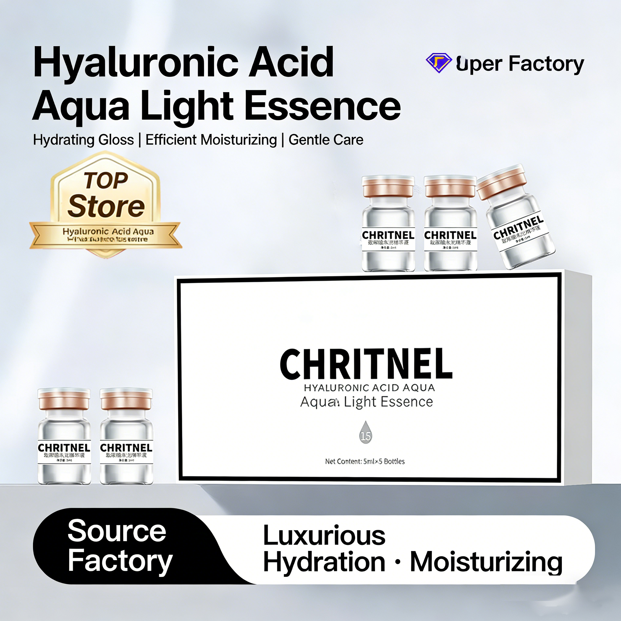 Hyaluronic Acid Water Glow Serum, deeply hydrates and moisturizes with rapid skin absorption